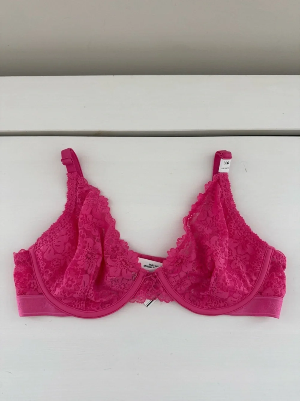 PINK Victoria’s Secret Lace Unlined Bra 36C Pink NWT